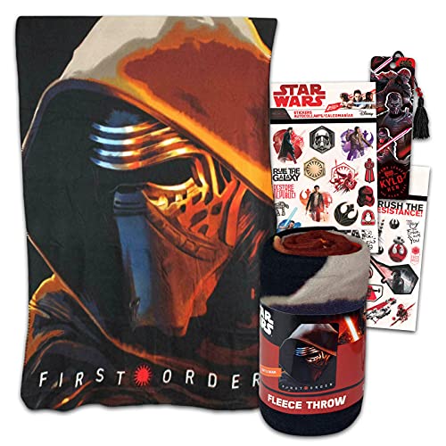 Classic Disney Star Wars Kylo Ren Fleece Throw Blanket Bundle - 3 Pack Star Wars Throw Blanket with Star Wars Stickers and Bookmark (Size 45'' x 60'' | Star Wars Bedding), Star Wars Gift Set