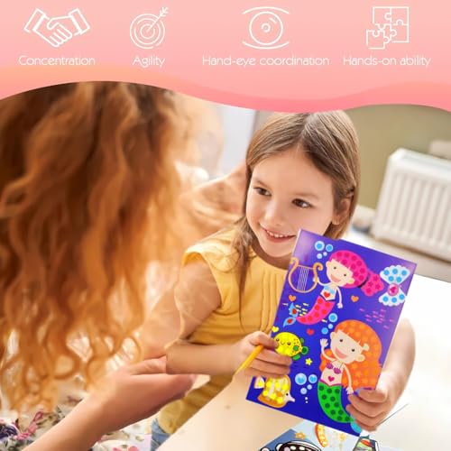 Image of PLUSPOINT Dot Sticker Art Kit for Kids, 6 Cartoon Cardboard Boards & 6 Color Sticker Sheets, DIY Mosaic Sticker Craft Activity Set, Fine Motor Skills Learning Toy, Birthday Gift for Kids Age 3+ Years