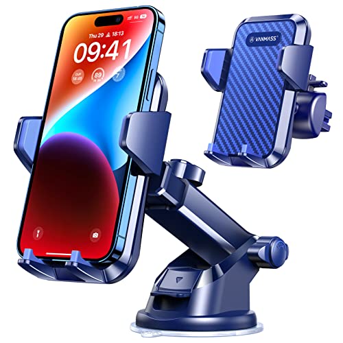 VANMASS Handyhalterung Auto Lüftung blau Handy Halterung Auto 4 in 1 Kfz Handyhalterung Saugnapfhalter 100% Kratzschutz Smartphone Halterung Auto für iPhone 15 pro 14 Samsung Huawei mate 60 pro LG usw