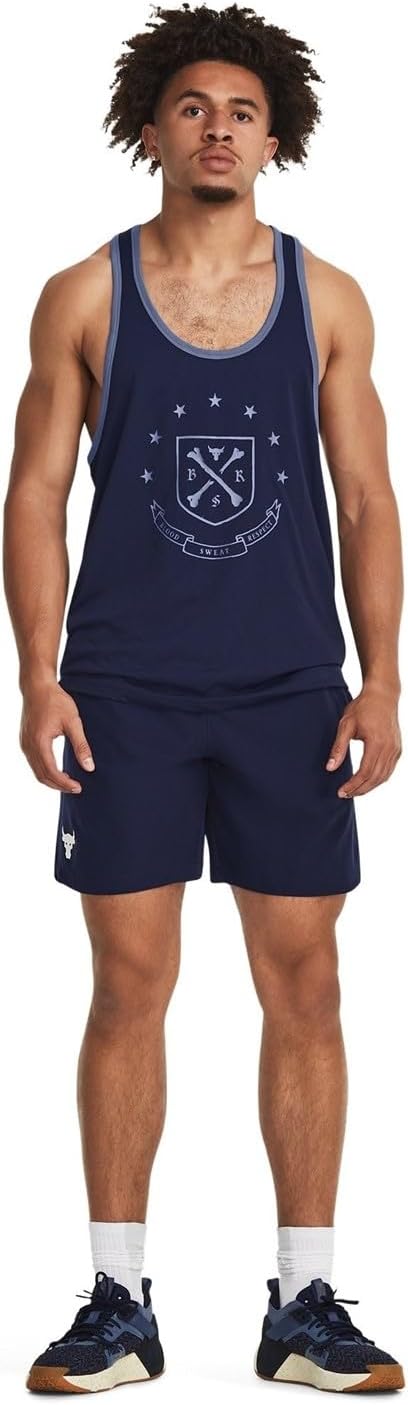 UNDER ARMOUR Men's Project Rock Gym Tank, Large, Blue