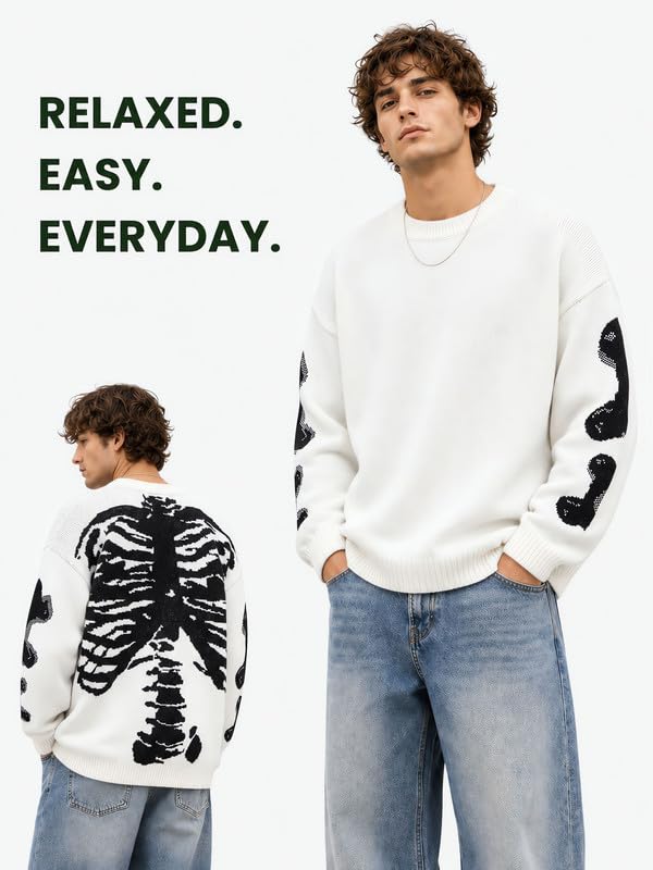 Image of Vamtac Mens Oversized Sweater Vintage Graphic Pullover Crewneck Knit Jumper Y2K Unisex Streetwear 2026 Fall Tops