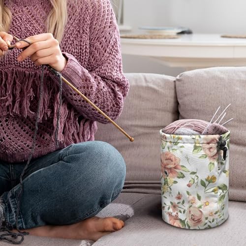 Image of Sellikakes Bright Flower Yarn Bag Knitting Storage Bag, Small Crochet Bag Knitting Organizer Yarn Storage Knitting Bags, Store Skein Ball, Needles Accessories