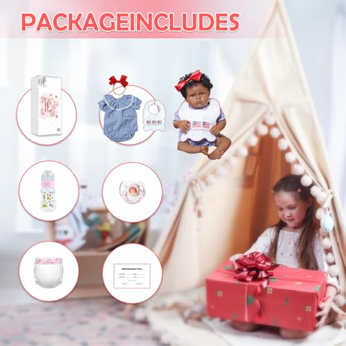 Image of KSBD Lifelike Reborn Baby Doll Black - 18-Inch Realistic African American, Weighted Newborn Real Life Handcrafted Baby with Soft Body, American Flag Outfit and Accessories Gift Set for Kids Age 3+