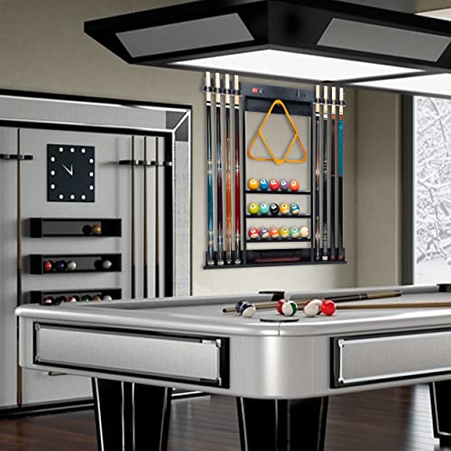 Billmart Pool Stick Holder Wall Mount, 8 Cues Solid Wood Billiard Pool Cue Rack, Pool Table Accessories (Black) #TOP3