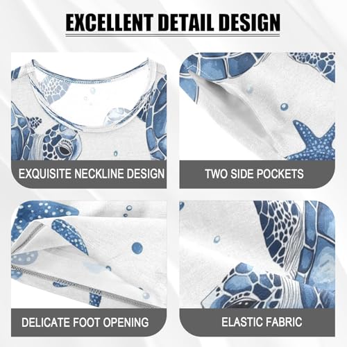 Pajama Sets Short Sleeve Blue Sea Turtle Pattern Soft Cotton Summer Sleepwear 2 Piece PJS Size 5-14T3