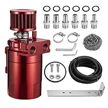 Oil Catch Can 300ml Baffled with Breather Filter, Universal Aluminum Air Oil Separator & PCV Breather Tank Kit, Includes 3/8" ID 5FT NBR Fuel Hose - Red