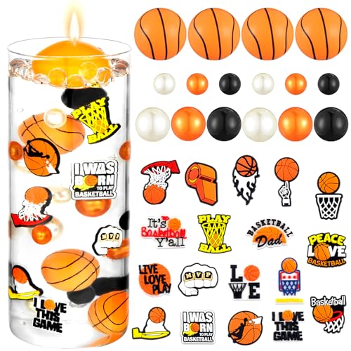 VioraWhiteE 87 Pcs Basketball Party Decorations Basketball Vase Filler Set Include 18 Basketball Themed Silicone Films