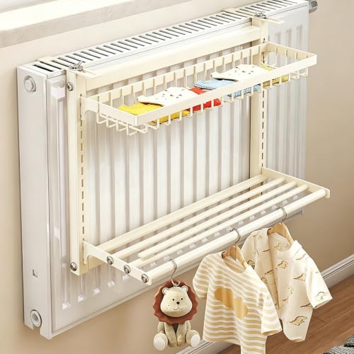 Sèche-chaussettes et étendoir à radiateur double couche acier pour vêtements - 3