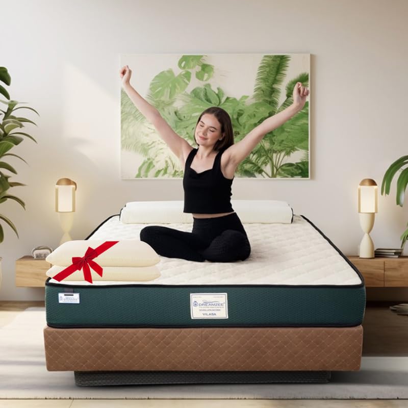 DREAMZEE Vilasa™ 100% Full Natural Latex Mattress King Size 78x72x5 Inches + 2pc Latex Pillow (Worth ₹6000) | Mono-Zone | Natural Series | Medium Comfort | Eco-Institut Certified | 12 Years Warranty
