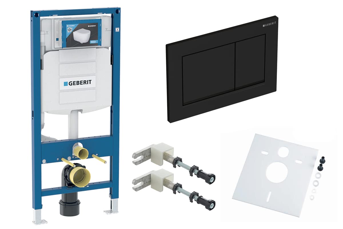 Dusch WC spülrandlos I Taharet WC Komplettset Warmwasser I Bidet WC randlos schwarz matt I Hänge WC kompatibel mit Geberit Duofix Spülkasten Sigma30 Drückerplatte I Wand WC Softclose Deckel