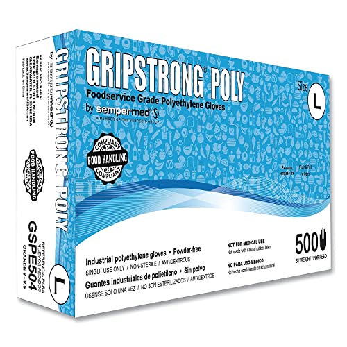 Sempermed GripStrong Poly Foodservice Grade Polyethylene Gloves, Clear, Large, Polyethylene, 500/Box, 20 Boxes/Carton (GSPE504)