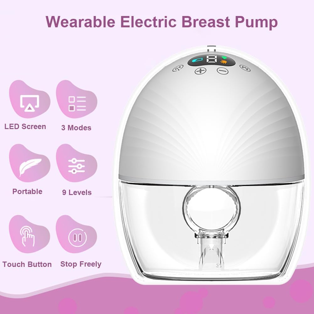 Tire-lait mains libres, tire-lait électrique portable unique, extracteur de lait sans fil, écran LCD, 3 modes et 9 niveaux, sans douleur, faible bruit, tire-lait pour bébé, blanc