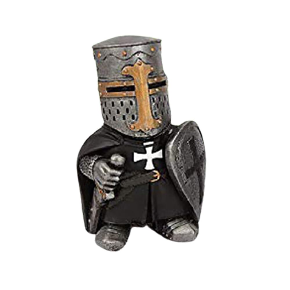 Grey Knight Gnomes Guard Gothic Guardian Gnome, Medieval Crusader Knight Statue, Miniature European Knights Sculpture Decor (A)