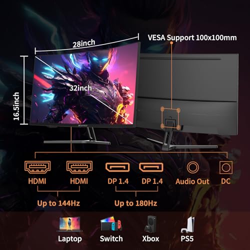 undefined SANSUI 32-Inch Curved Gaming Monitor WQHD 2560 x 1440 180Hz Curved 1500R -Fast VA,1ms(OD), HDR, 300nits, sRGB 125%, DCI-P3 95%, FreeSync, HDMI x2, DP1.4x2(DP Cable Included) の商品画像 3