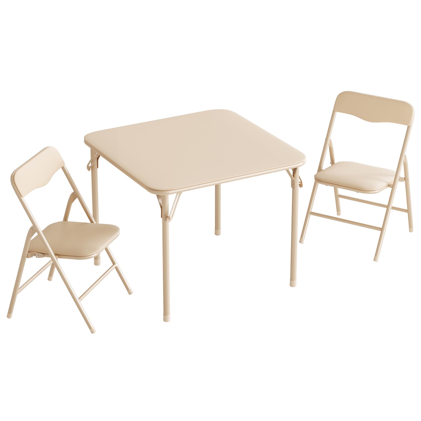 JOYMOR Kids Folding Table and Chairs Set, 3-Piece Metal Frame Activity Set with Easy-Fold Design for Playroom &amp; Classroom, Beige