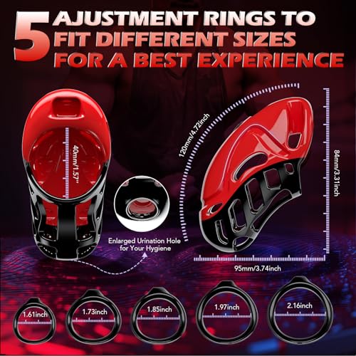 Image of Sex Toy Vibrating Chastity Cage - Male Chastity Devices Cock Cage with 10 Vibrations, App & Remote Control Penis Cage with 5 Rings 2 Keys, Bondage Gear & Accessories, Adult Sex Toys for Men