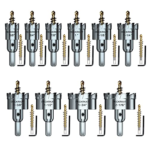 10 Pcs Hole Saw Kit, Tungsten Carbide Tipped Hole Saw Drill Bit Set Size 5/8” To 2-1/16” Heavy Duty For Steel Metal Plastic, 3/8” Shank, With Extra Center Bits, Hex Keys And Storage Cases #TOP9