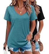 HOTOUCH Women's T Shirts Roll-up Short Sleeve V Neck Tees Fashion Tops Trendy Lightweight Soft 20...