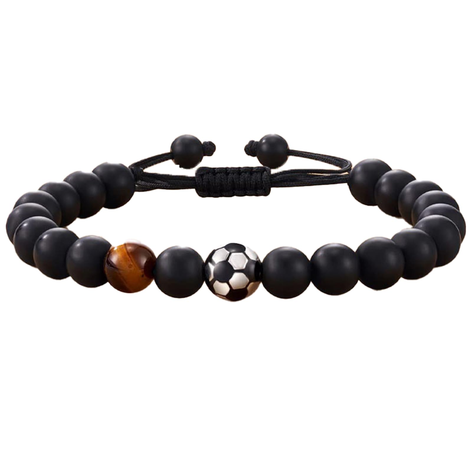 Bracelet Basket Pour Garçons - Cadeau Sportif En Obsidienne Et Œil De Tigre Avec Breloque