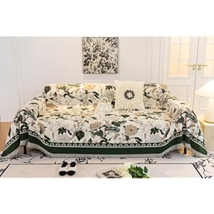 STACYPIK Soft Chenille Dark Green Jacquard Couch Cover Rustic Floral Couch Slipcover for 3 Cushion Couch SofaL Shape Sofa Cover for Sectional Couch Farmhouse Loveseat Protector Washable 71X150IN