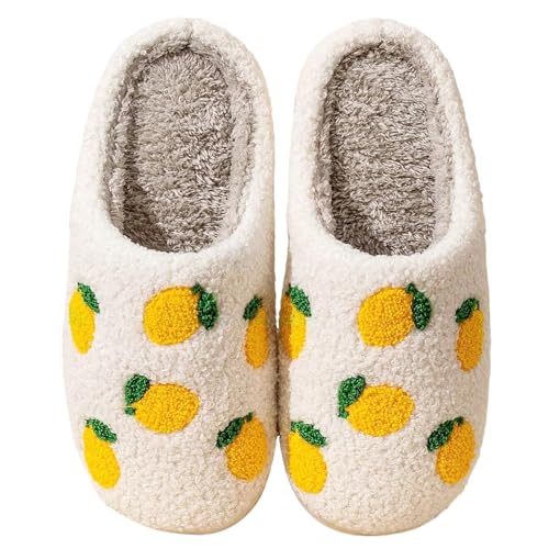 Women's Men's Cute Retro House Slippers Memory Foam Plush Fuzzy Indoor Shoes