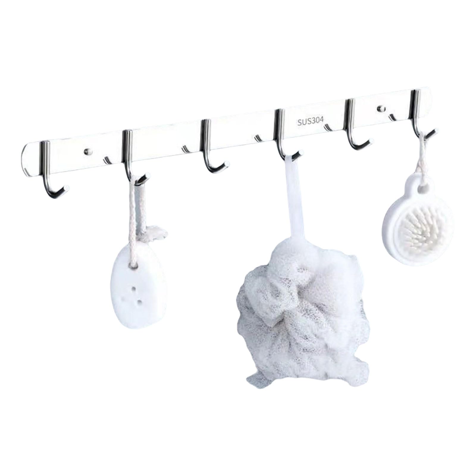 Zenithuxe Stainless Steel Utensil Rack.Aluminium Kitchen Rail With 4-8 Hanging Hooks.No Drilling Wall Mounted Adhesive Wall Hooks Rack.Suitable For Bathroom,kitchen,bedroom,etc.