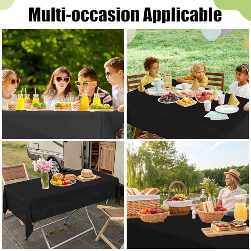 Image of Smiry Disposable Table Cloth 3 Pack, 54 x 156 Inch Waterproof Plastic Tablecloth, Decorative Rectangle Table Covers for Party, Birthday, Picnic, Black