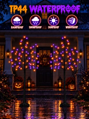 Black Halloween Tree with Purple and Orange Lights, 2Pack 6FT 300LED | Bright Light Up Spooky Tree, Timer, DIY Branches, Waterproof Halloween Outdoor Decorations for Home Indoor Party Garden Decor - image 5