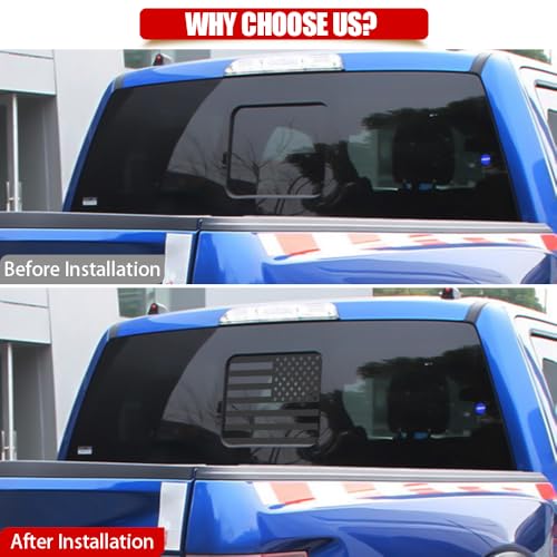 Image of USA Flag Decal for Truck,Car & Pickup - American Decal for Rear Window, F150 F250 F350 2015-2023 (Black-F150)