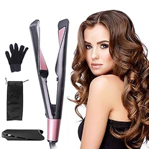 Haarglätter,Lockenstab,Glätteisen,Curl&Straight 2in1,Keramik Tourmaline Welleneisen Hitzeschutz Lockeneisen geschwungene Stylingplatten zum Glätten, Locken & Wellen mit Temperatureinstellung