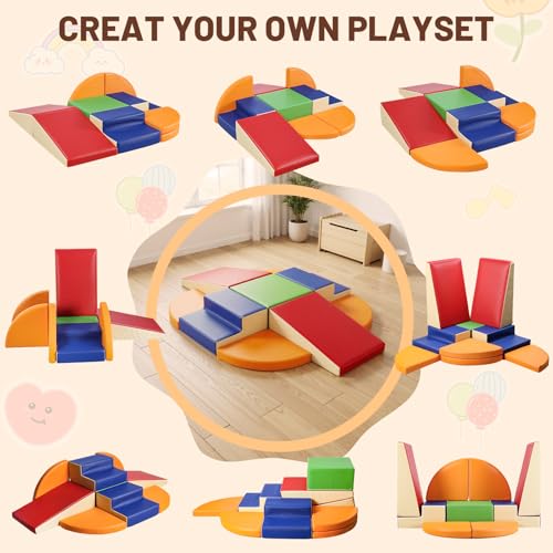 Image of TODIBY 9-Piece Climbing Foam Blocks: Soft PU Leather - Baby Climb and Crawl Activity Blocks - Kids Play Gym Equipment Indoor for Development