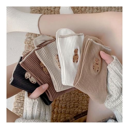 5 Pairs Women Mid-Tube Socks Autumn Winter New School Style Simple Casual Cotton Socks Tide Medium Length Stockings2