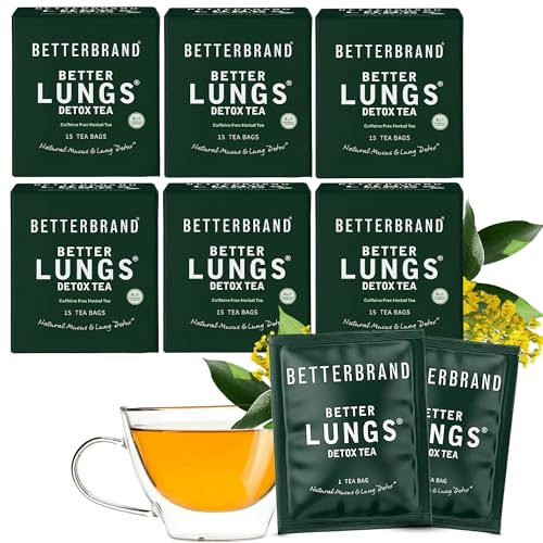 Image of Betterbrand Mullein Tea Bags, Lung Detox w. Thyme & Elderberry, 6pk | Caffeine-Free Herbal Calming Mullein Tea, Thyme, Elderberry, Ginseng & Ginger, Lung & Wellness Support & Respiratory Health