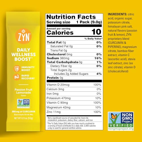 ZYN Electrolyte Drink Mix Hydration Packets, Electrolytes Powder, Hydration Packets w/Turmeric Curcumin, Vitamin C, Vitamin D, Zinc, Hydrate... - Image 7