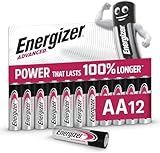 Energizer Advanced - AA Batteries (12 Pack) - Double A Battery 1.5V - Up To 100% Longer Lasting - Ideal for High-Drain Devices - 0% Plastic Packaging - 10 Year Shelf Life [Amazon Exclusive]