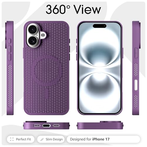Image of Pikkme Back Cover for iPhone 17 | Honeycomb Cooling Design | Silicone Heat Dissipation | Mag-Safe Compatible | Shockproof Camera Protection Bumper Case (Purple)