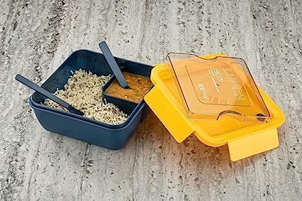 Image of Lunch Box with Spoon Square Container Airtight Leakproof Unbreakable Storage Container Air Tigh Easy to Clean Lunch Box Lunch Box with Spoon (Pack of 1 Multicolor)