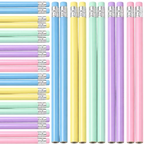 ikBrtaiay HB Lot de 30 crayons porte-bonheur, avec gomme, crayons porte-bonheur HB, en bois, multicolores, pour l'écriture, les croquis, le dessin