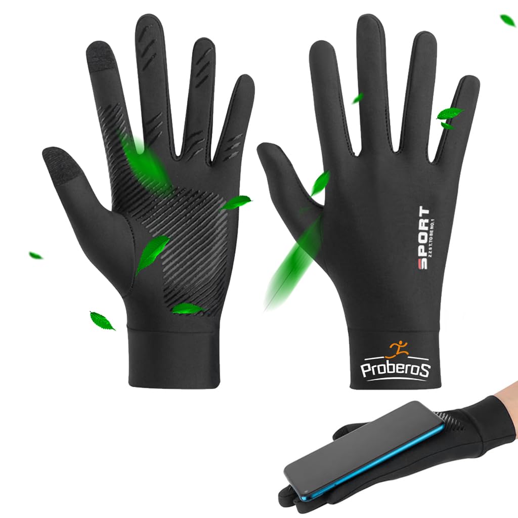 Proberos® Sun Protection Gloves UPF 50+ Summer Ice Silk UV Upgrade Anti-Slip Palm Touch Screen Finger Tips Design Unisex Black for Driving, Golfing, Riding - L-picture-30