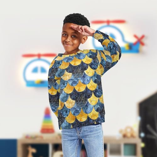 JUNZAN Glitter Blue Yellow Mermaid Scales Kids Girls Sweatshirts Hoodies Long Sleeve Tops Clothing Shirts Athletic 4T4