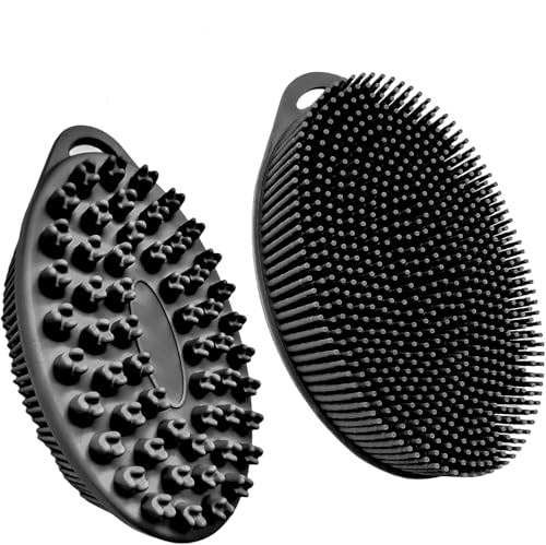 Image of INOVERA (LABEL) Silicone Bathing Scrubber - Exfoliating Cleaning Bath Brush - Soft Body Wash Shower Brushes (Black)