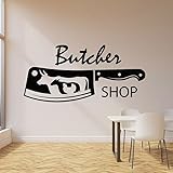 Calcomanías de pared con cuchillo de carnicería, pollo, oveja, carne, decoración interior, ventana, cristal, extraíble, murales autoadhesivos de 89 x 42 cm