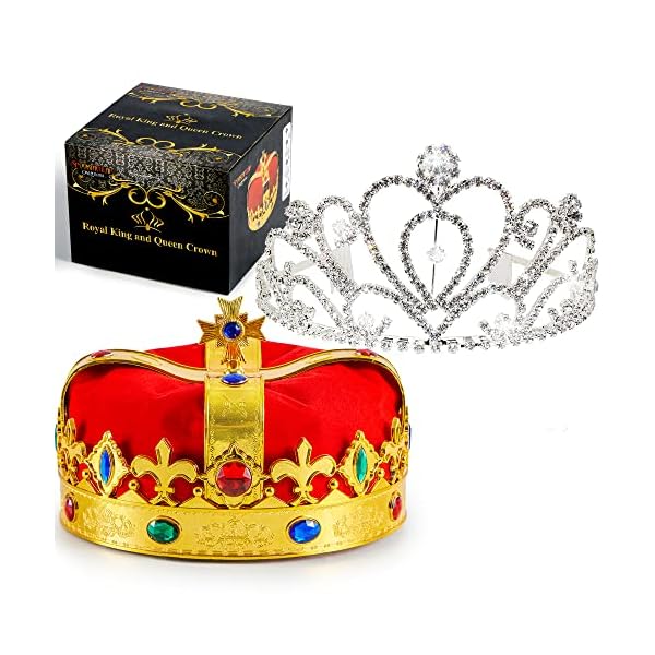 Joyin royal crowns, 2 pack king's and queen's royal crowns, birthday king crown, halloween costume prom accessories