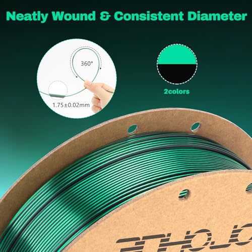 Image of 3DHoJor Silk PLA Filament 1.75mm Black Green Dual Color PLA 3D Printer Filament 2 in 1 Coextrusion 1KG Spool(2.2lbs) 3D Printing Filament Dimensional Accuracy + /- 0.03mm Fits for Most FDM 3D Printers