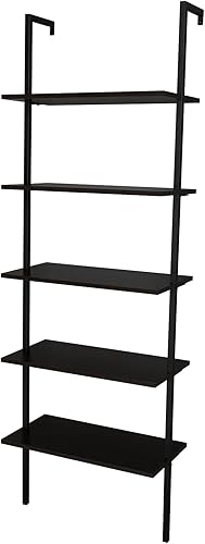 Miniatura 8 de Estantería de 5 niveles para montar en la pared con marco de metal, estantes de diseño abierto, estante de almacenamiento para sala de estar,