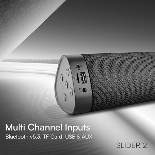 Image of HAPIPOLA SLIDER12 Bluetooth Speaker Immersive Audio | Good Bass | Light Weight 6 Hours Playback | Portable | Built in mic | TWS Pairing Support | dustproof | handfree Calling | Black