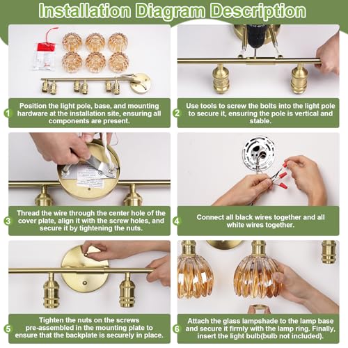 Image of Vintage Bathroom Light fixtures, Gold Vanity Lights, ETL Certified