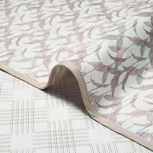 Image of Story@Home AC Quilted Queen Size Bed Cotton 100%| 150GSM 144x220CM Quilt AC Blanket for Summer | AC Comforter Single Bed | Magenta & White, Dashed line & Leaf Reversible Design| All-Season Blanket