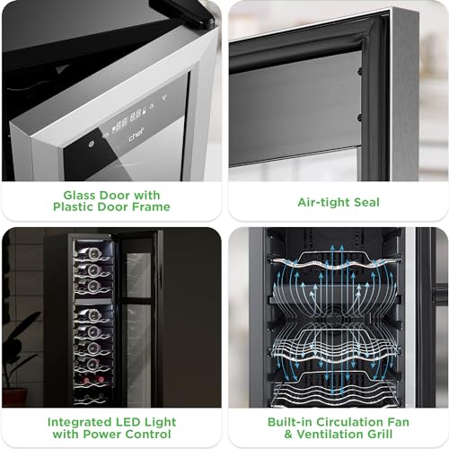 Image of Nutrichef 27 Bottle Wine Fridge | Dual Zone Wine Chiller | Adjustable Temperature 41F to 64F | Ultra Quiet Operation | Wine Cooler For Home, & Office | Free Standing 43x11x23 IN (Black)