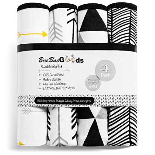 Baebae Goods Swaddle Blanket, Adjustable Infant Baby Swaddling Wrap Set Of 4, Baby Swaddling Wrap Blankets For Boys And Girls Made In Soft Cotton (0-3 Months, Black/Grey Triangles) #TOP7